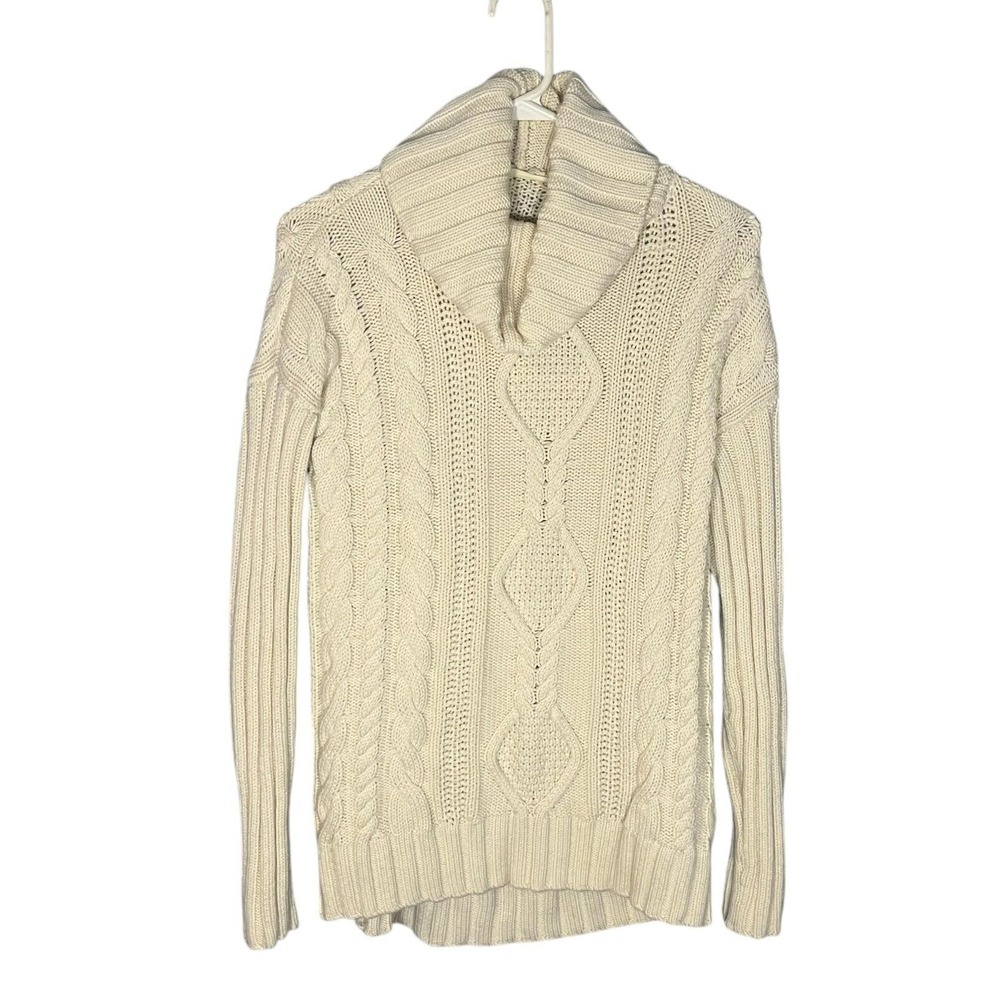Athleta‎ Women's Oversized Chunky Knit Merino Wool Sweater Ivory XS Cowl Neck